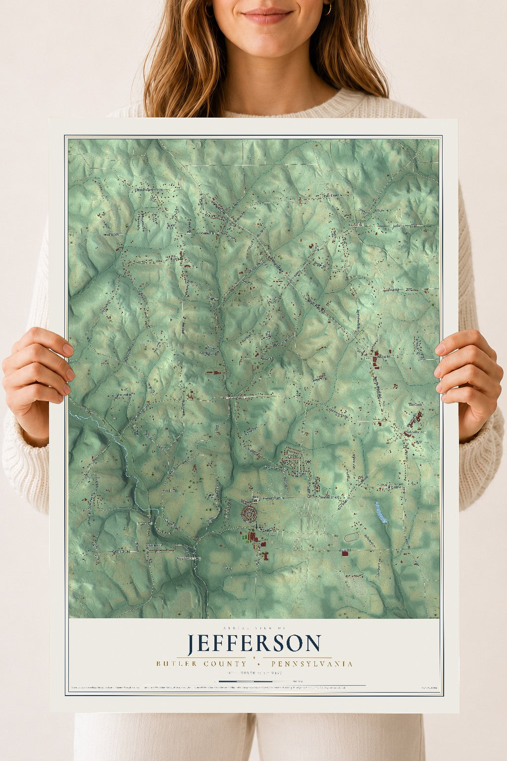 Map of Jefferson, Butler County, Pennsylvania, 18 x 24 inch unframed archival matte print