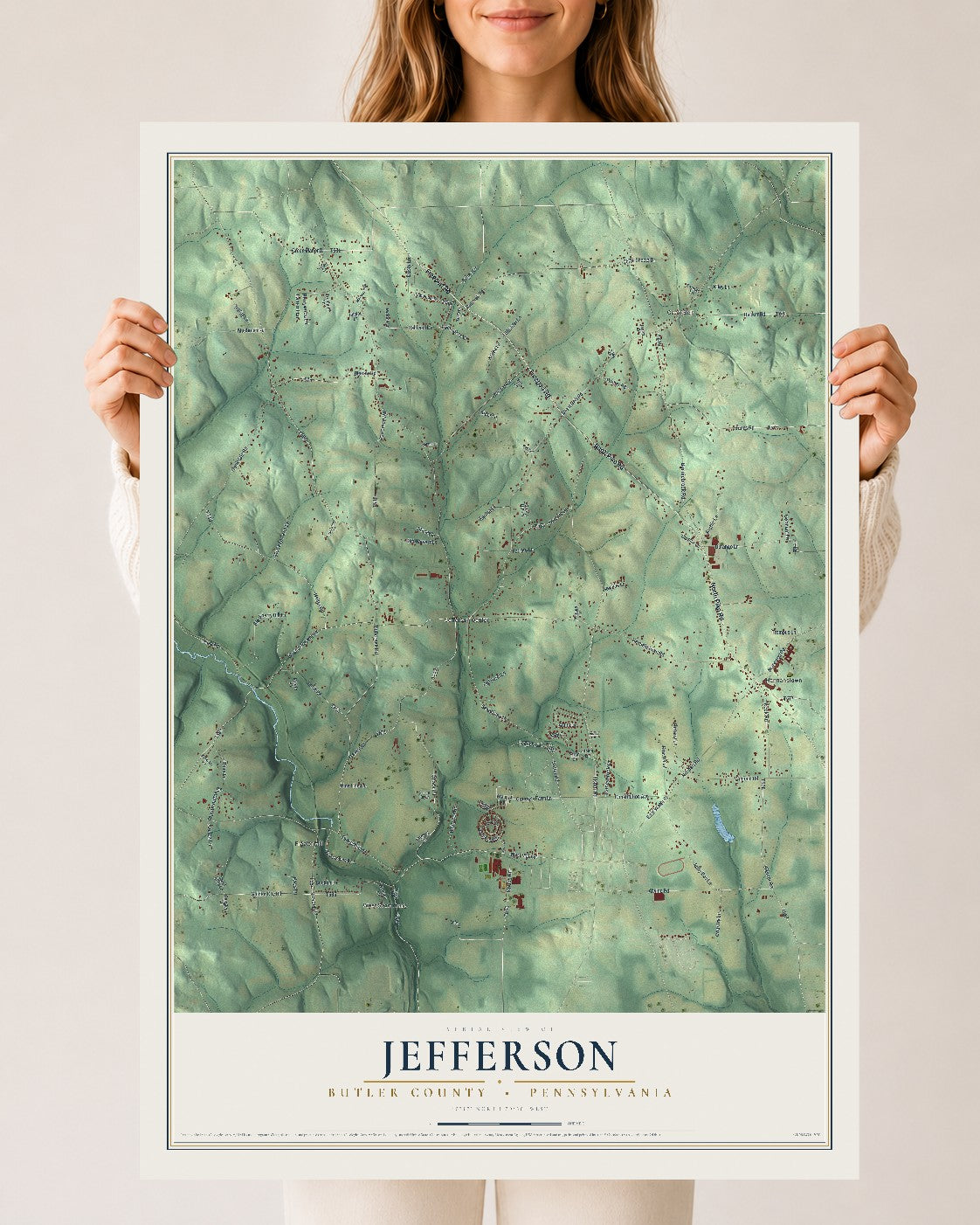 Map of Jefferson, Butler County, Pennsylvania, 24 x 36 inch unframed archival matte print