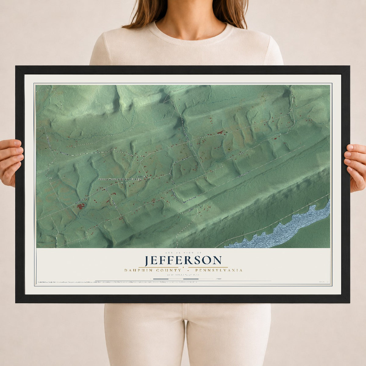 Map of Jefferson, Dauphin County, Pennsylvania, 18 x 24 inch print in a black wood frame