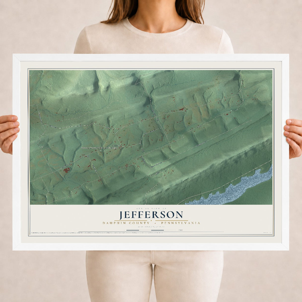Map of Jefferson, Dauphin County, Pennsylvania, 18 x 24 inch print in a white wood frame