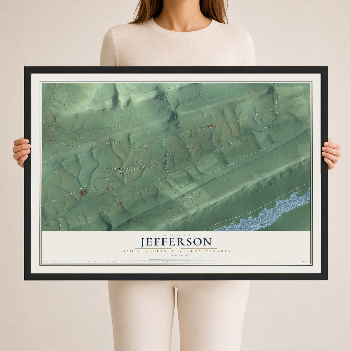 Map of Jefferson, Dauphin County, Pennsylvania, 24 x 36 inch print in a black wood frame