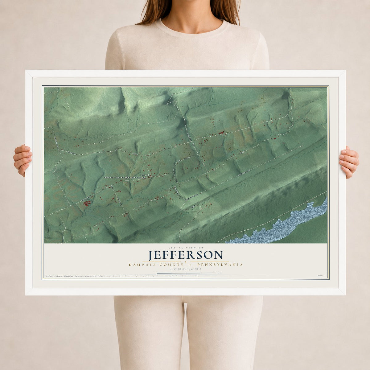 Map of Jefferson, Dauphin County, Pennsylvania, 24 x 36 inch print in a white wood frame