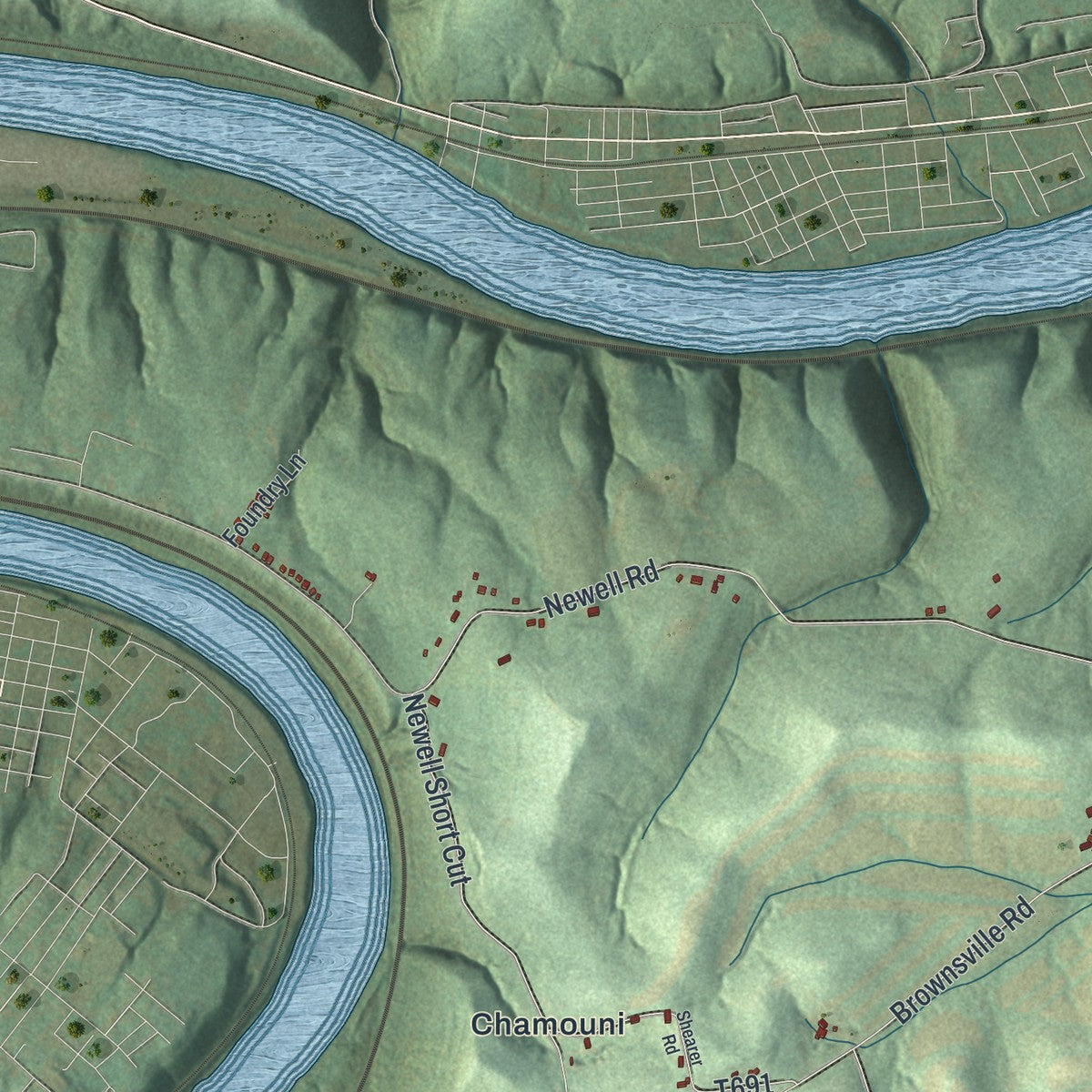 Close-up of the map of Jefferson, Fayette County, Pennsylvania print showing street and building detail