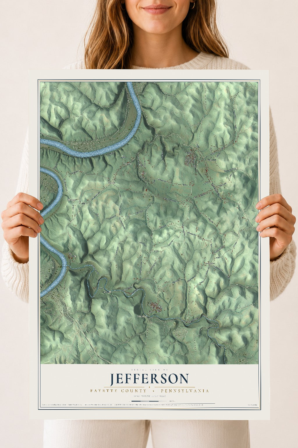 Map of Jefferson, Fayette County, Pennsylvania, 18 x 24 inch unframed archival matte print
