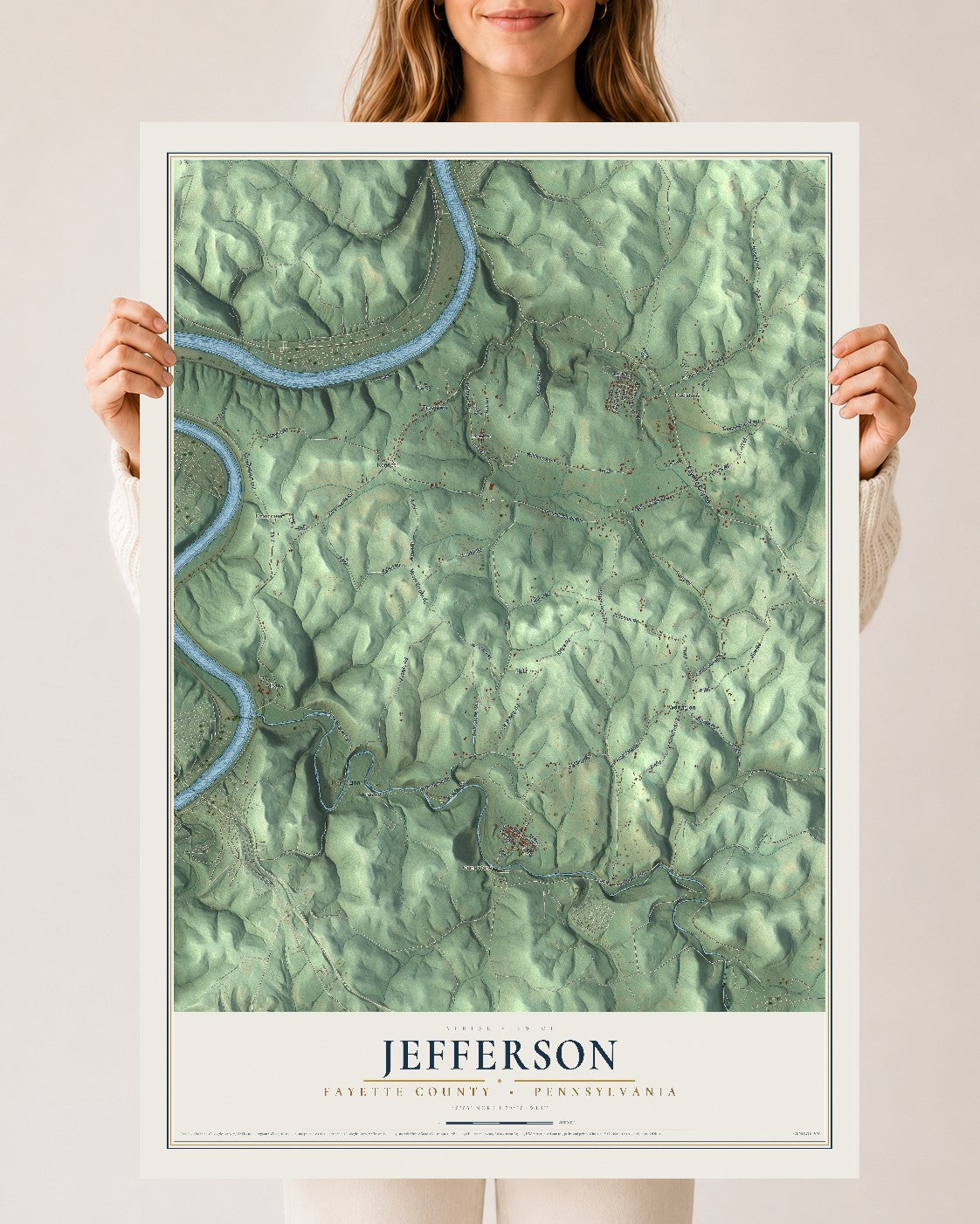 Map of Jefferson, Fayette County, Pennsylvania, 24 x 36 inch unframed archival matte print