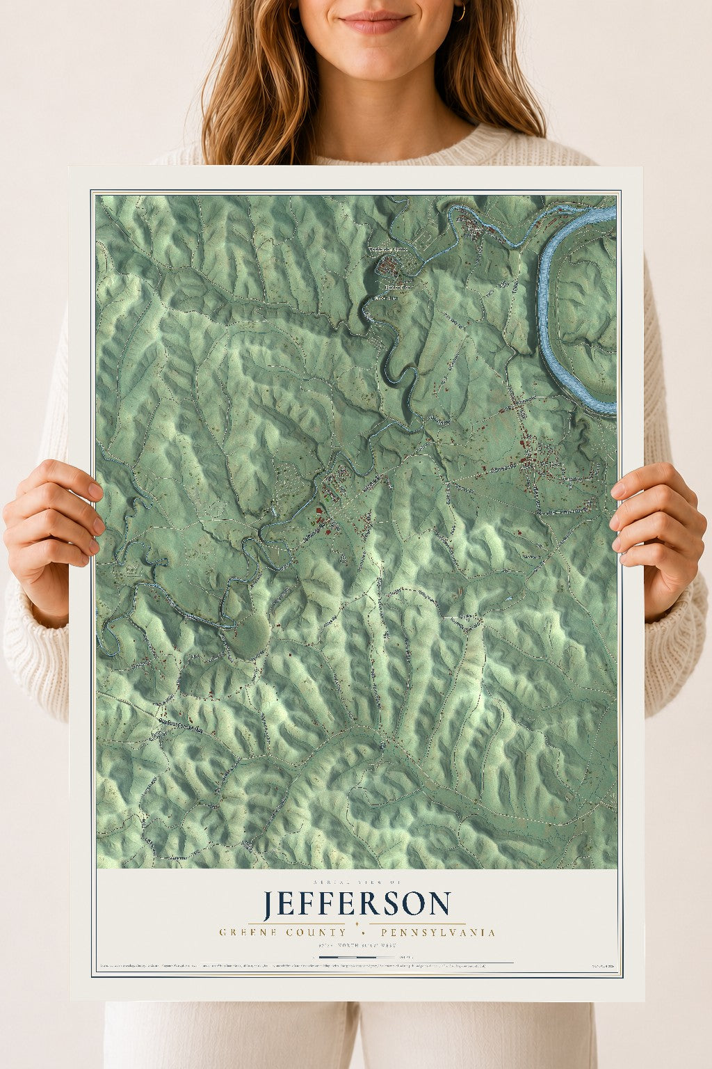 Map of Jefferson, Greene County, Pennsylvania, 18 x 24 inch unframed archival matte print