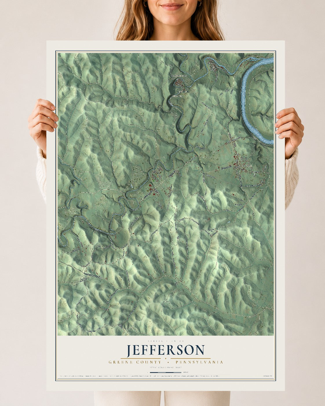 Map of Jefferson, Greene County, Pennsylvania, 24 x 36 inch unframed archival matte print