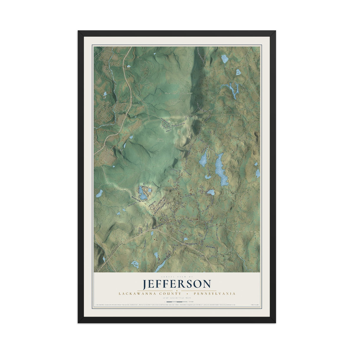 Map of Jefferson, Lackawanna County, Pennsylvania, 12 x 18 inch print in a black wood frame