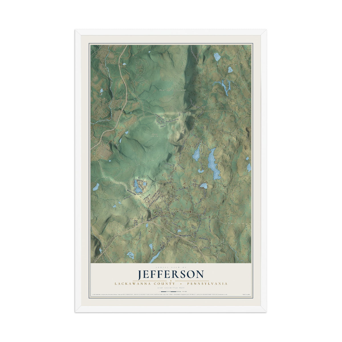 Map of Jefferson, Lackawanna County, Pennsylvania, 12 x 18 inch print in a white wood frame