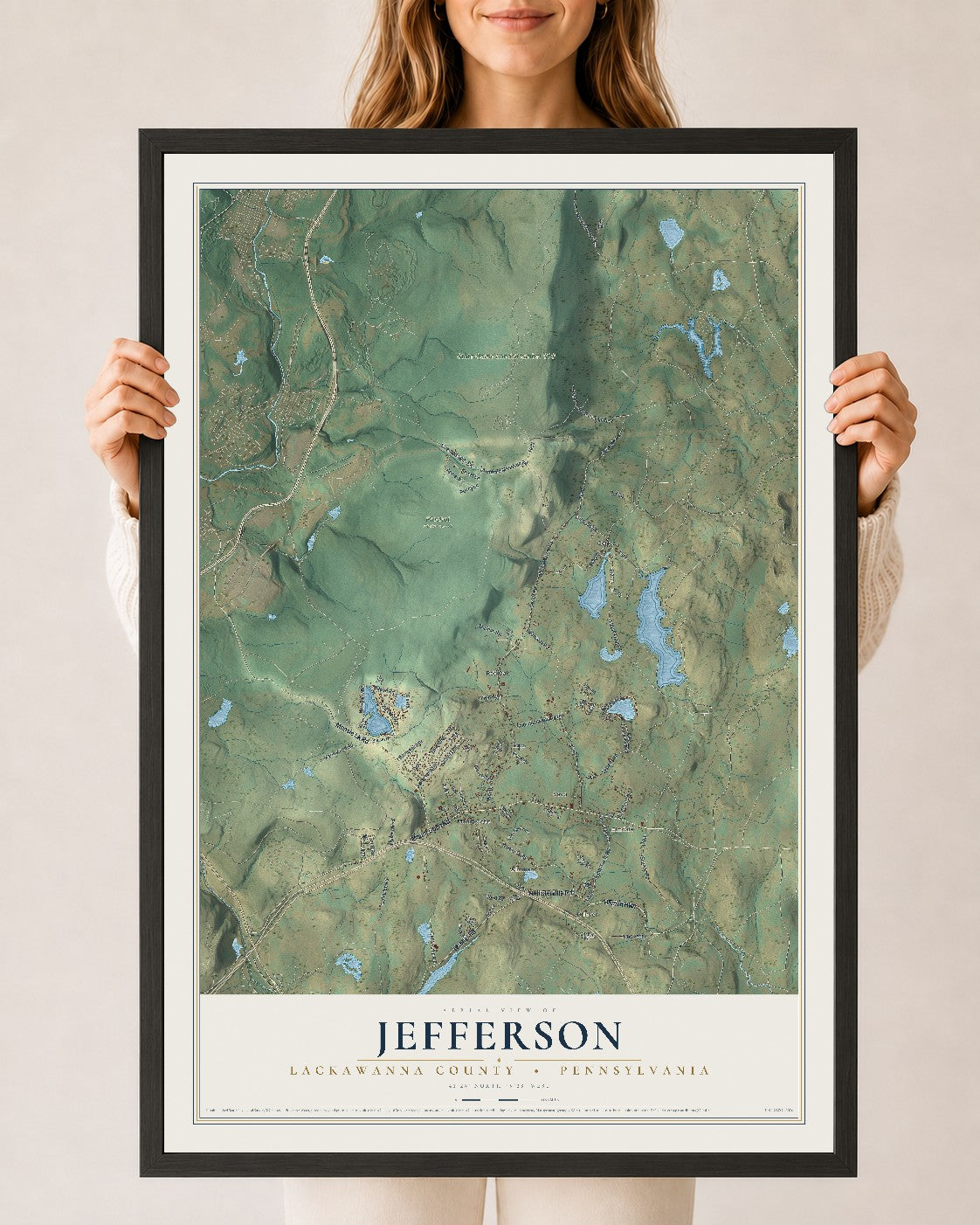 Map of Jefferson, Lackawanna County, Pennsylvania, 24 x 36 inch print in a black wood frame