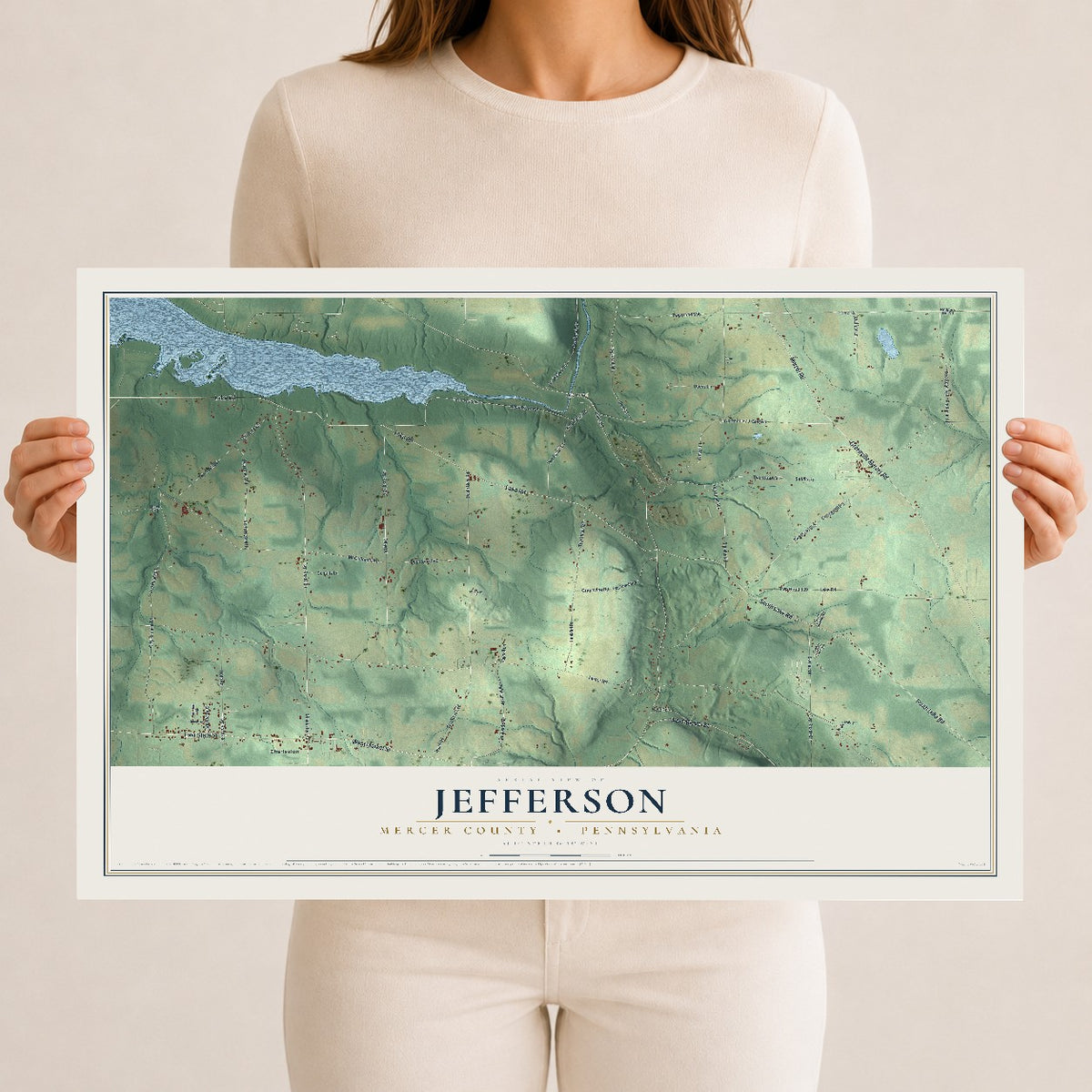 Map of Jefferson, Mercer County, Pennsylvania, 12 x 18 inch unframed archival matte print
