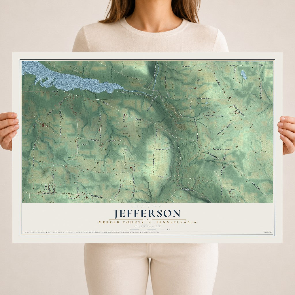 Map of Jefferson, Mercer County, Pennsylvania, 18 x 24 inch unframed archival matte print