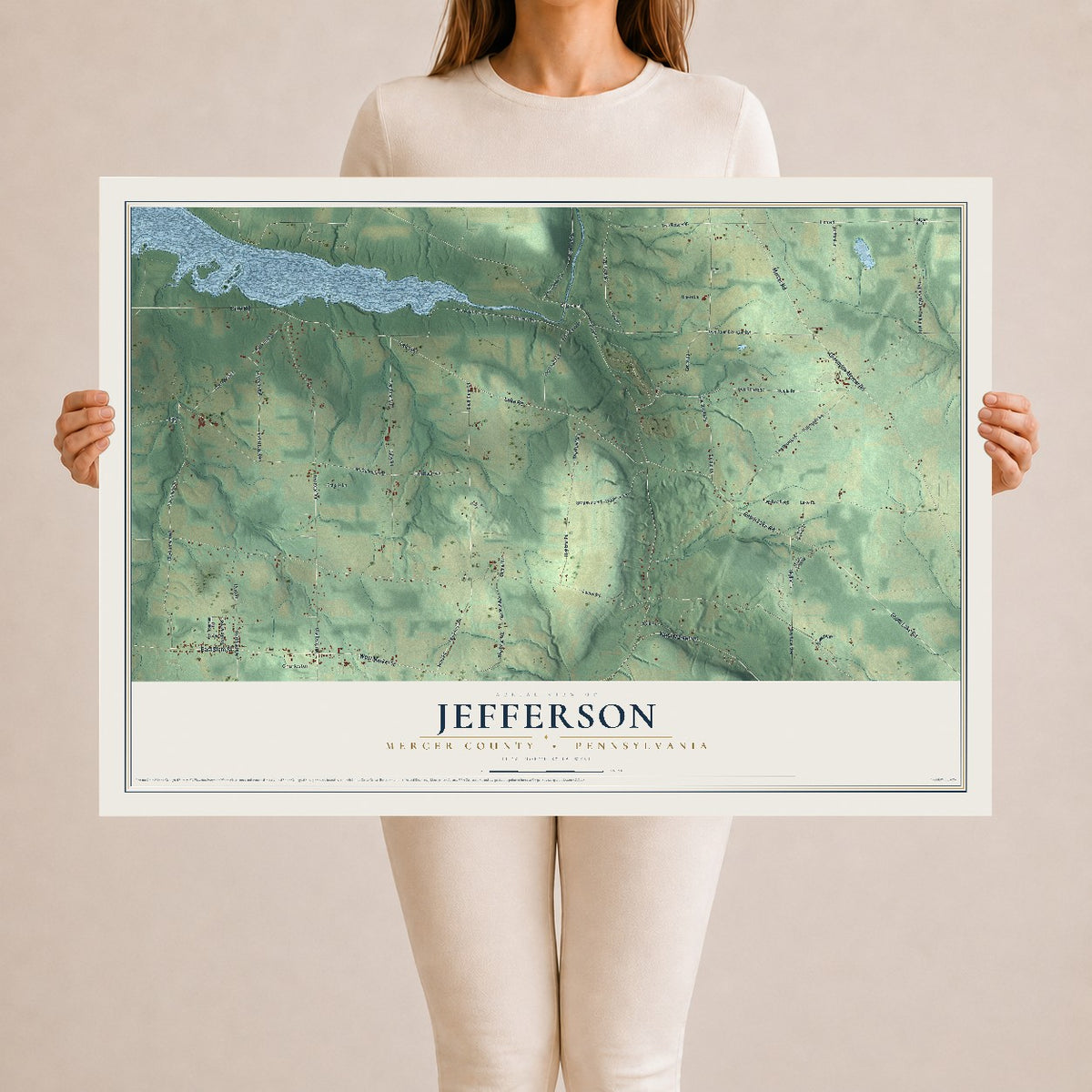 Map of Jefferson, Mercer County, Pennsylvania, 24 x 36 inch unframed archival matte print