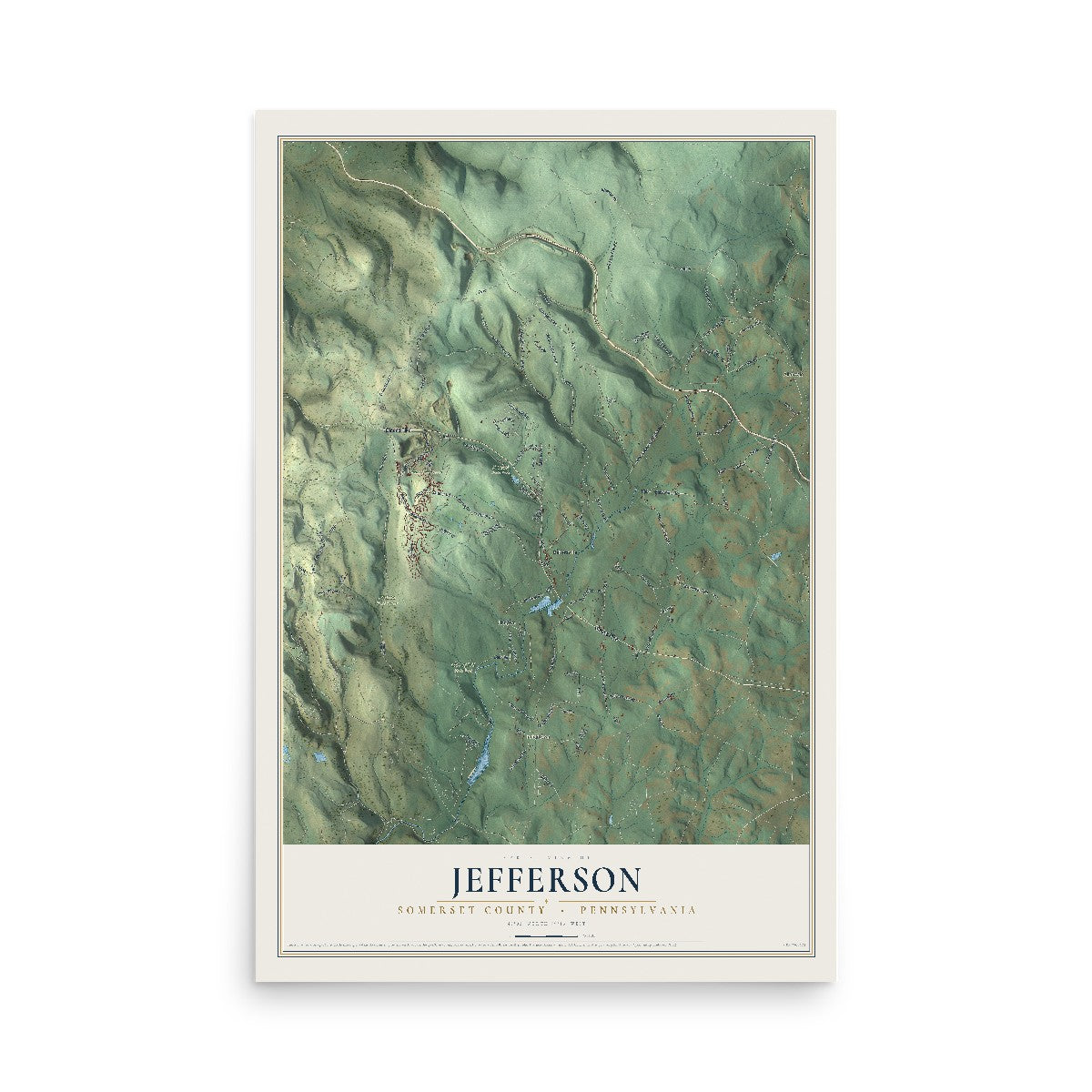 Map of Jefferson, Somerset County, Pennsylvania, 12 x 18 inch unframed archival matte print
