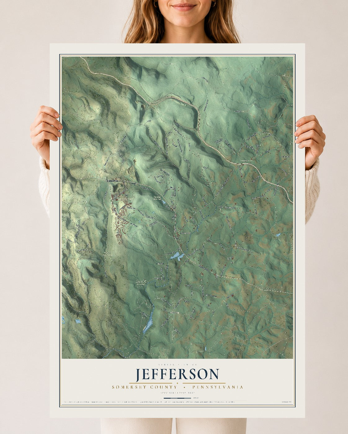 Map of Jefferson, Somerset County, Pennsylvania, 24 x 36 inch unframed archival matte print