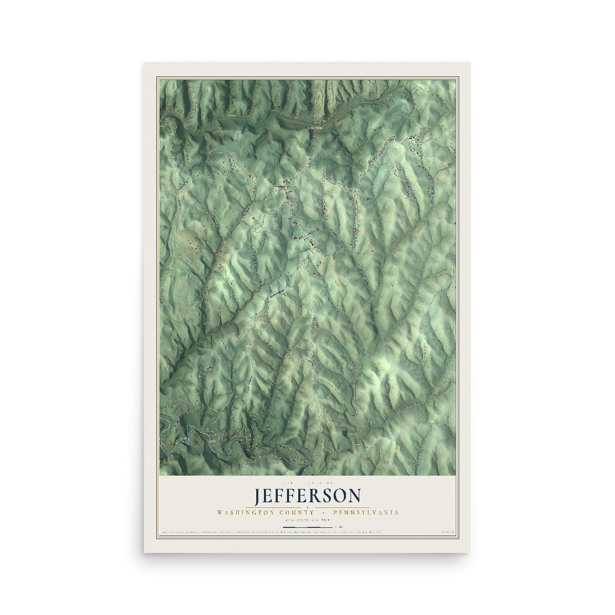 Map of Jefferson, Washington County, Pennsylvania, 12 x 18 inch unframed archival matte print