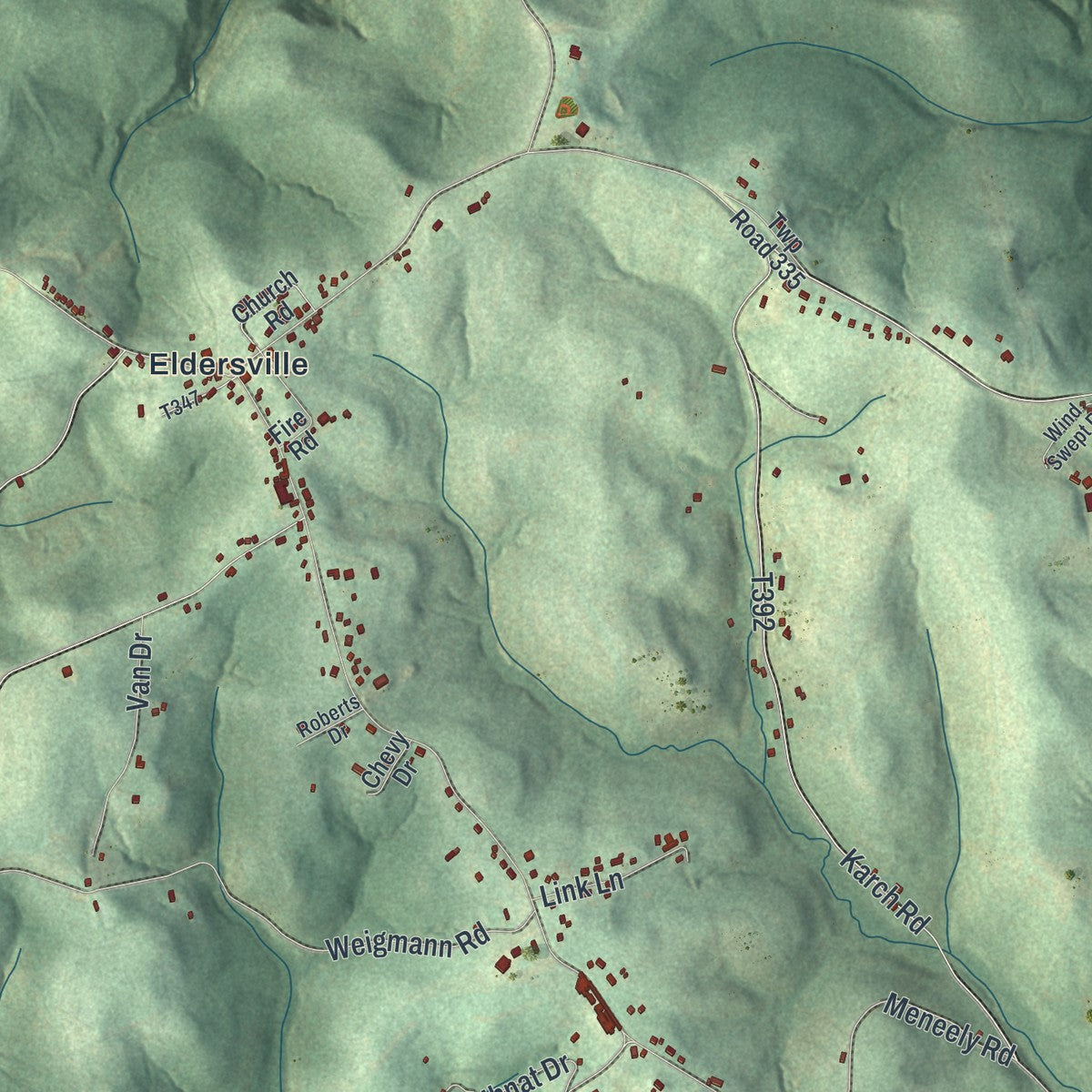 Second close-up of the map of Jefferson, Washington County, Pennsylvania print showing more streets and buildings