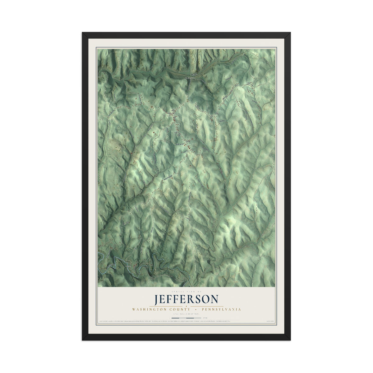 Map of Jefferson, Washington County, Pennsylvania, 12 x 18 inch print in a black wood frame