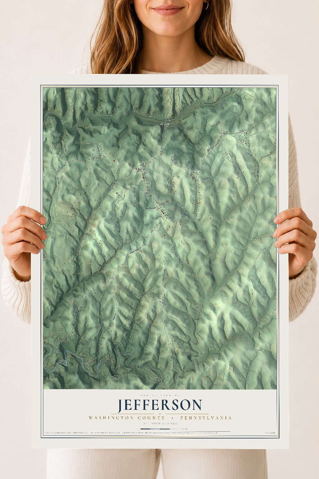 Map of Jefferson, Washington County, Pennsylvania, 18 x 24 inch unframed archival matte print