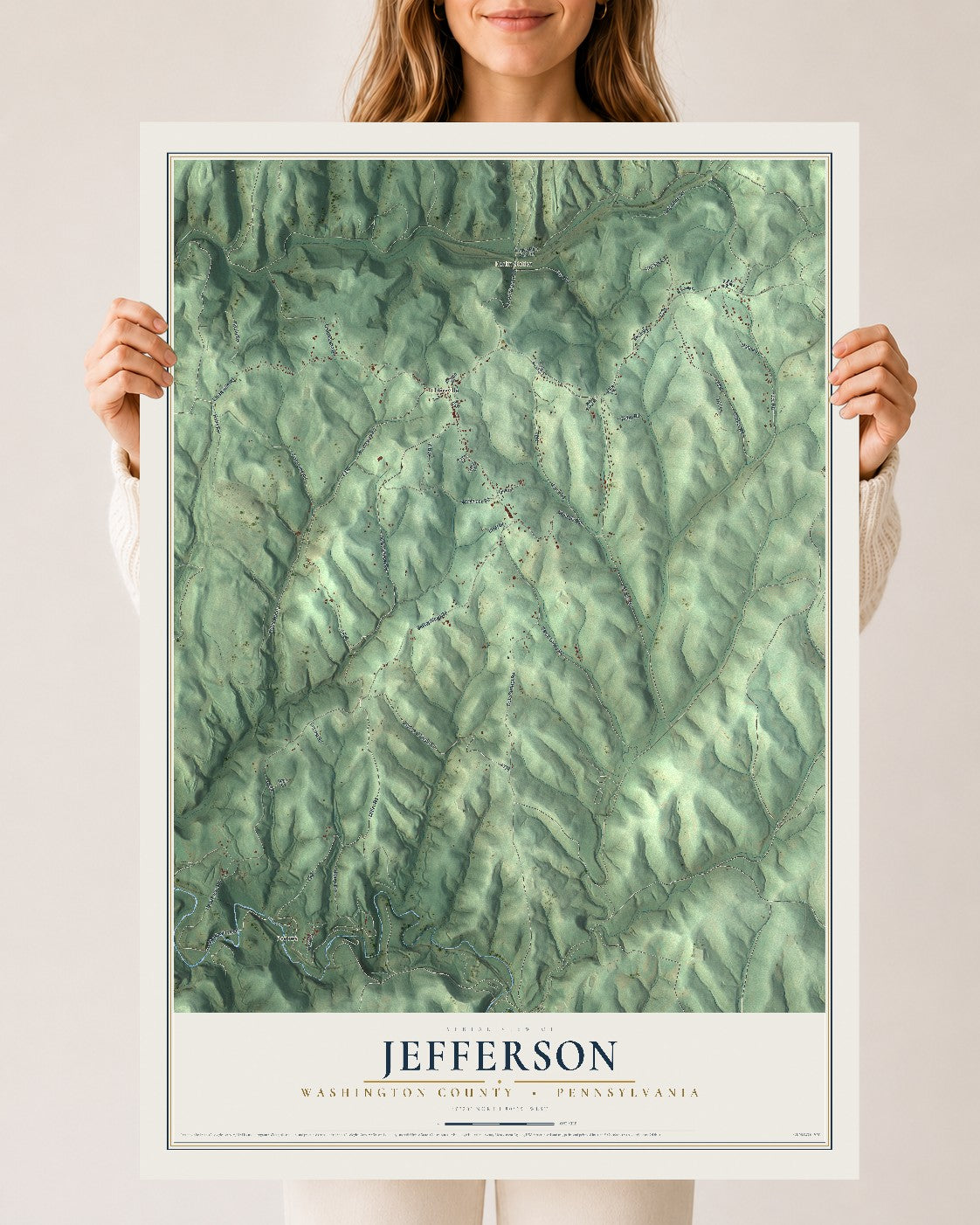 Map of Jefferson, Washington County, Pennsylvania, 24 x 36 inch unframed archival matte print