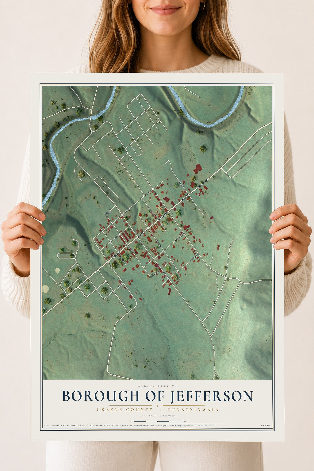 Map of the Borough of Jefferson, Greene County, Pennsylvania, 18 x 24 inch unframed archival matte print
