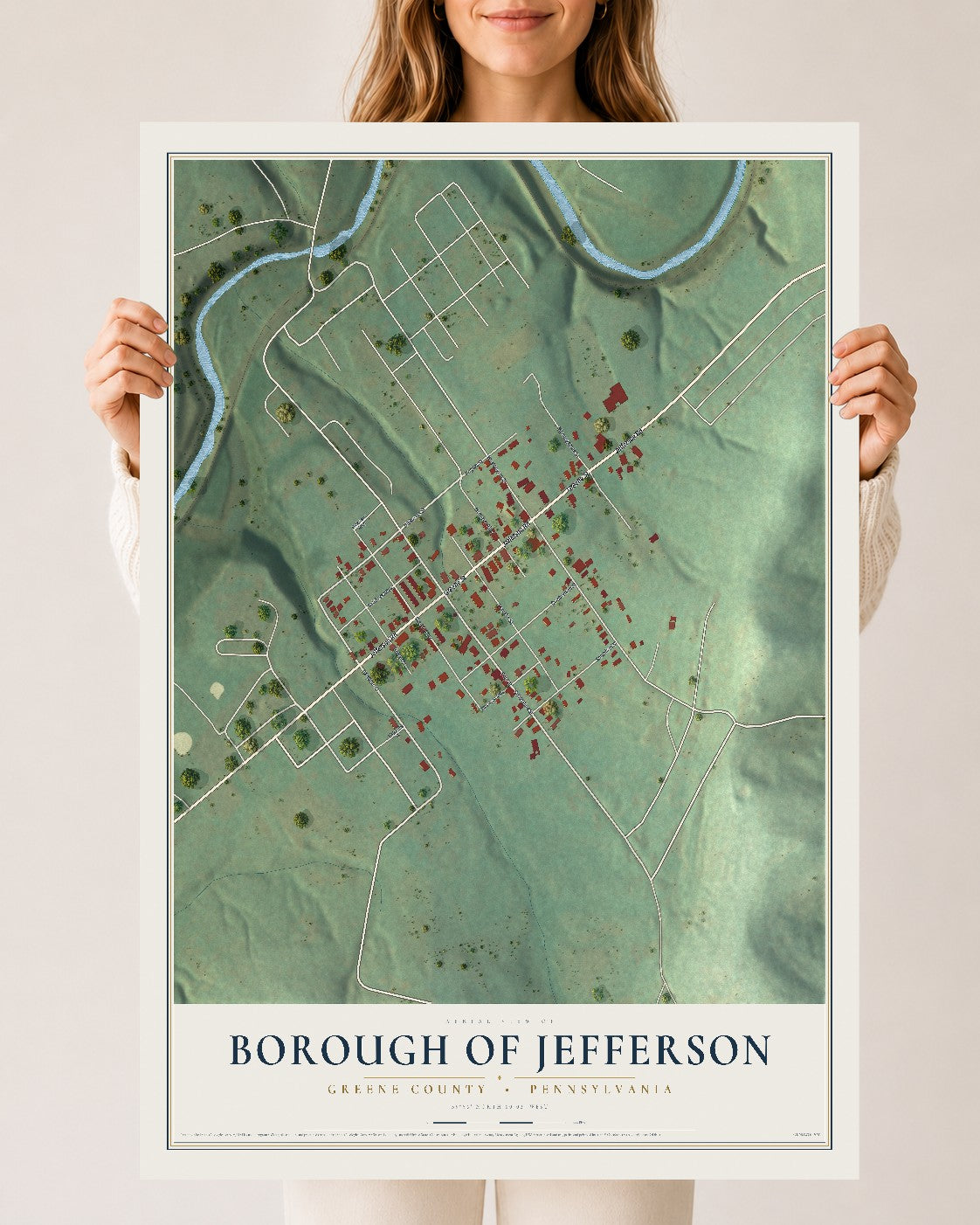 Map of the Borough of Jefferson, Greene County, Pennsylvania, 24 x 36 inch unframed archival matte print