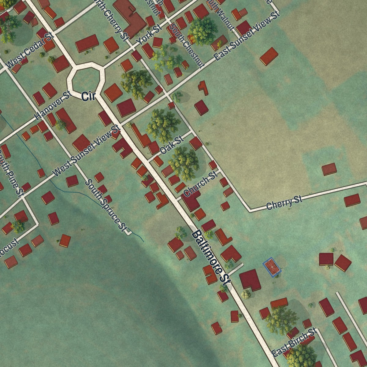 Close-up of the map of the Borough of Jefferson, York County, Pennsylvania print showing street and building detail