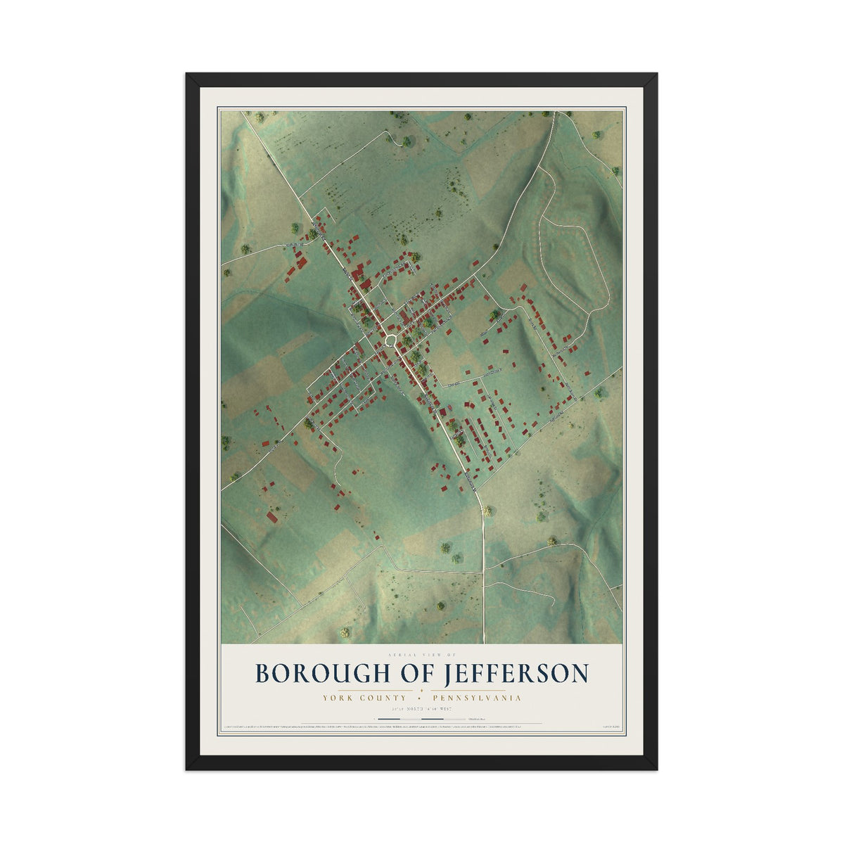 Map of the Borough of Jefferson, York County, Pennsylvania, 12 x 18 inch print in a black wood frame