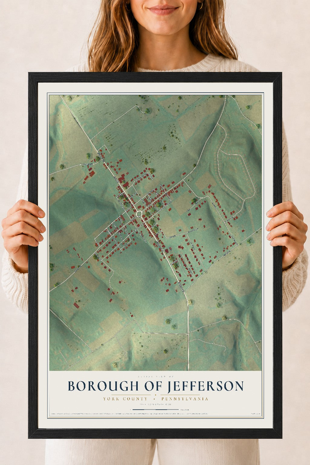 Map of the Borough of Jefferson, York County, Pennsylvania, 18 x 24 inch print in a black wood frame