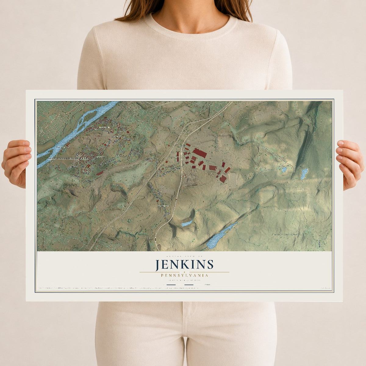 Map of Jenkins, Pennsylvania, 12 x 18 inch unframed archival matte print