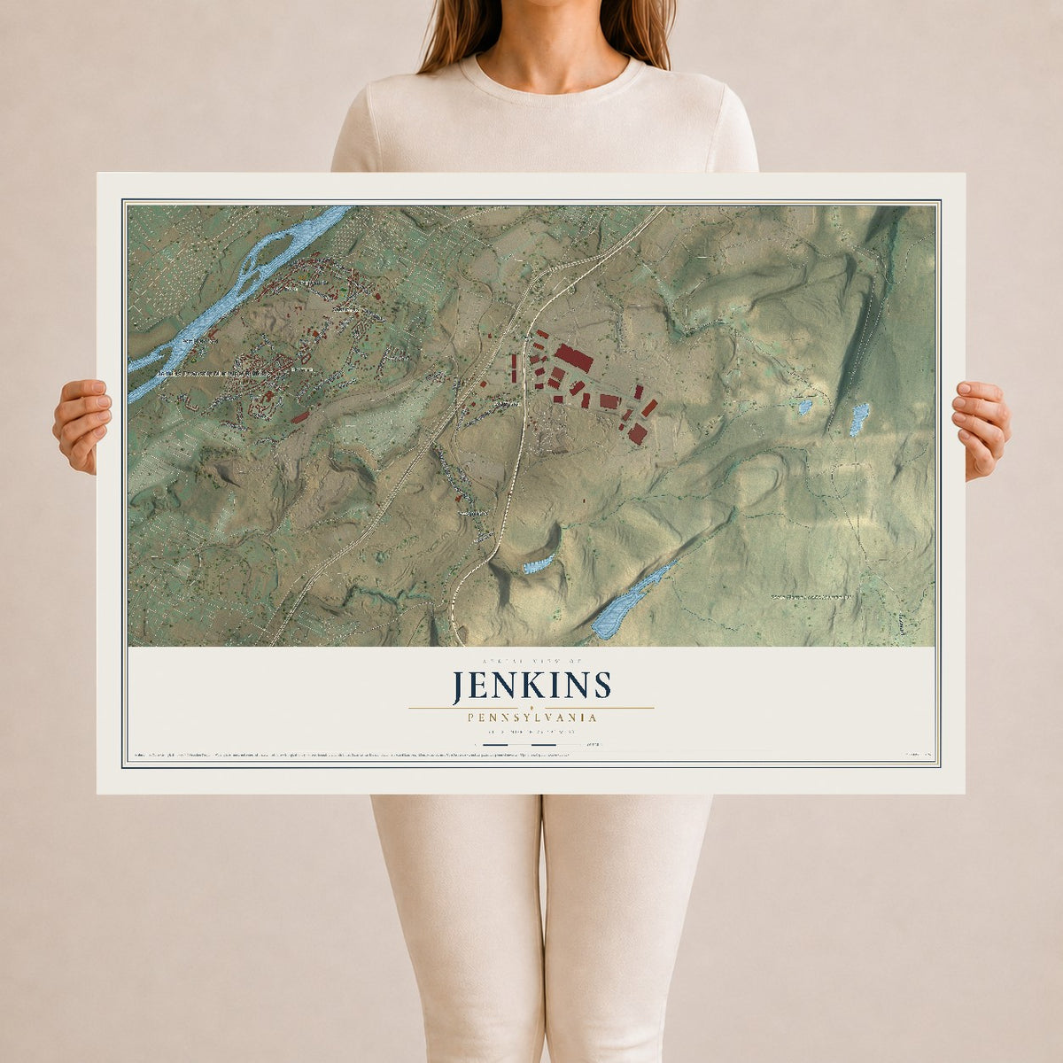 Map of Jenkins, Pennsylvania, 24 x 36 inch unframed archival matte print