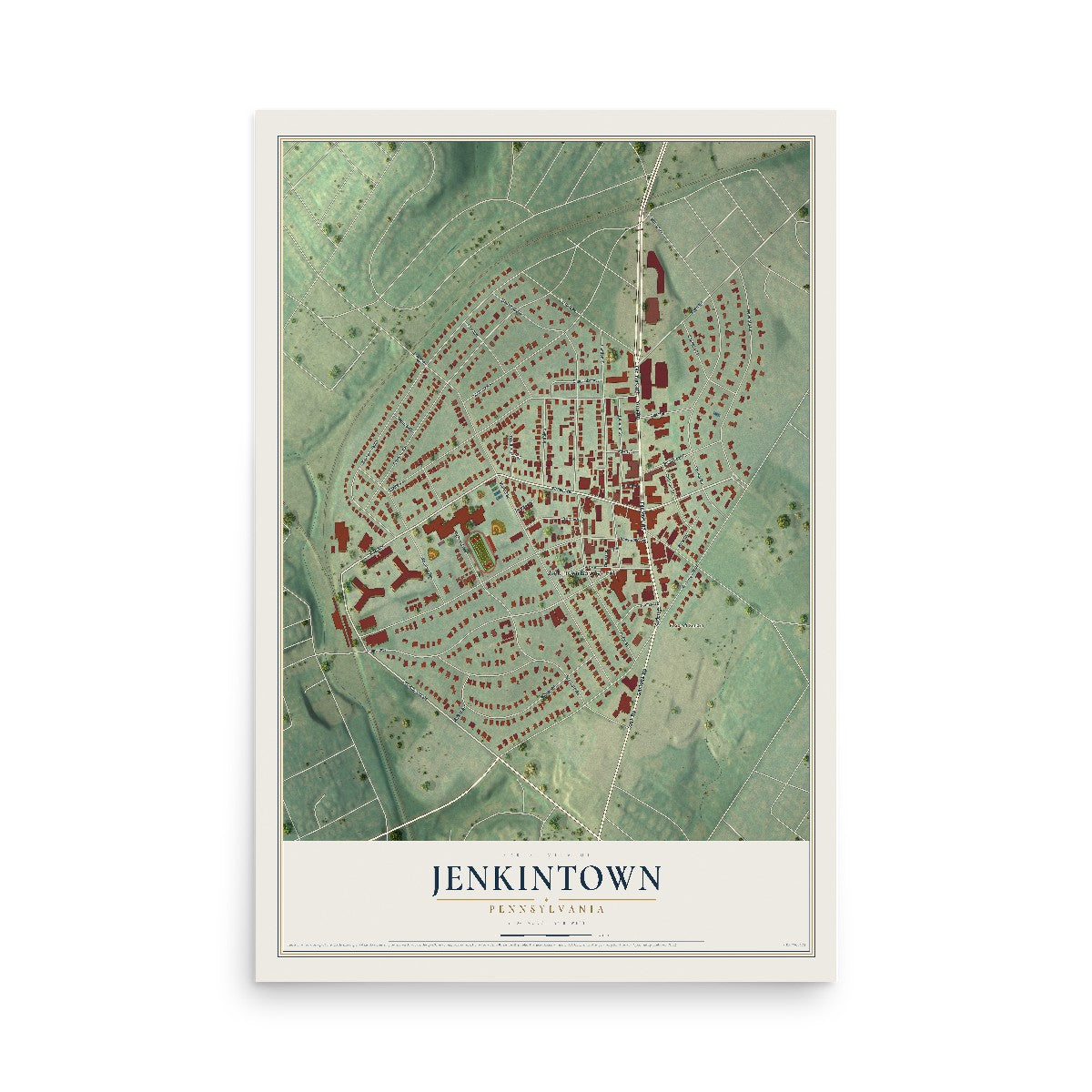 Map of Jenkintown, Pennsylvania, 12 x 18 inch unframed archival matte print