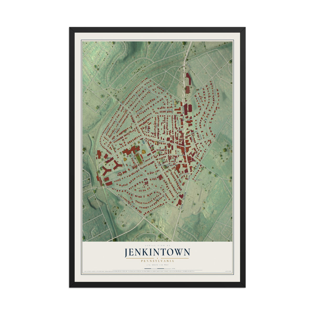 Map of Jenkintown, Pennsylvania, 12 x 18 inch print in a black wood frame