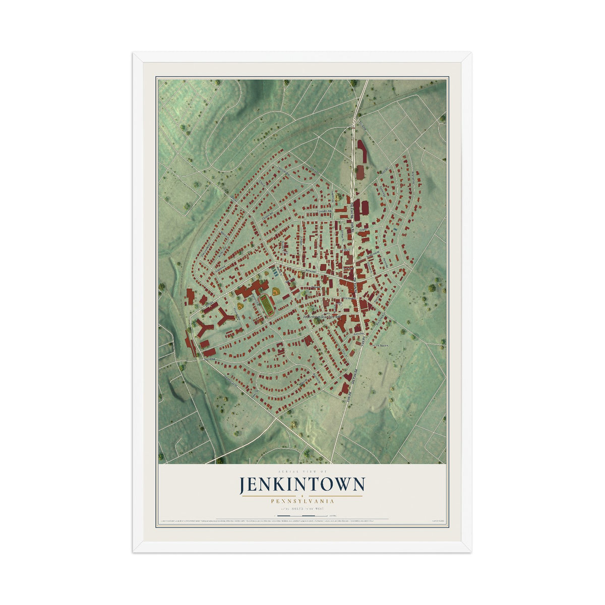Map of Jenkintown, Pennsylvania, 12 x 18 inch print in a white wood frame
