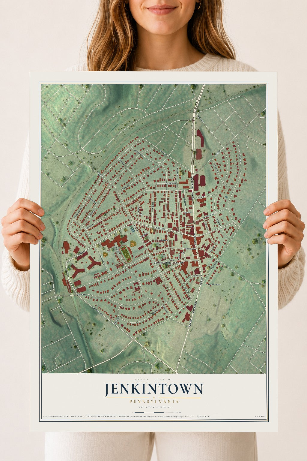 Map of Jenkintown, Pennsylvania, 18 x 24 inch unframed archival matte print
