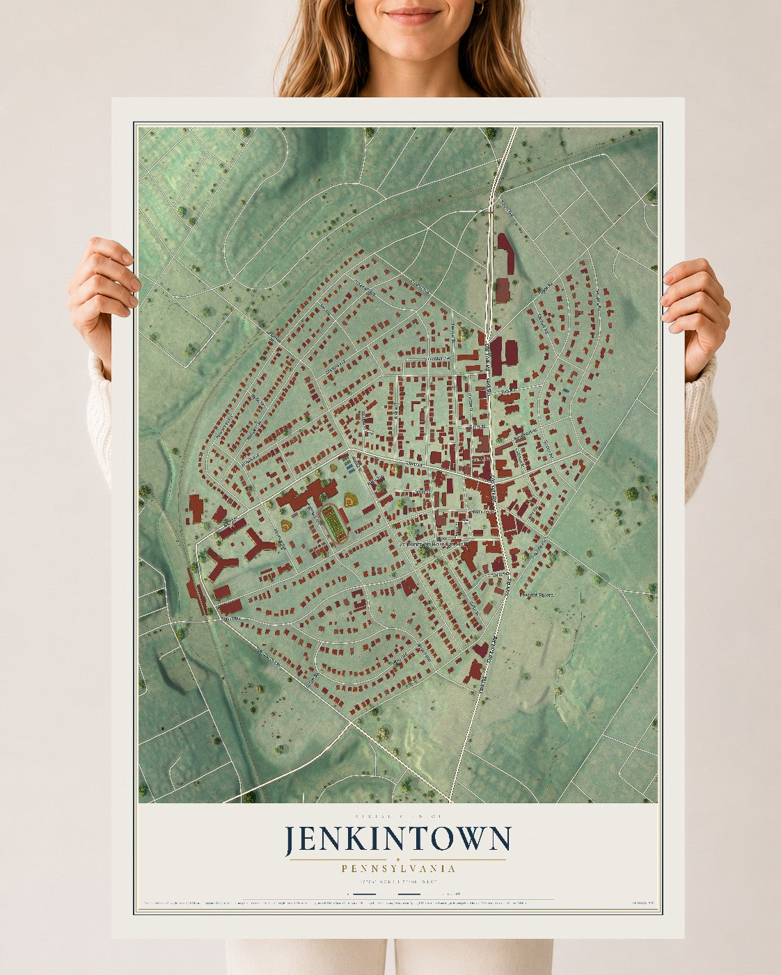 Map of Jenkintown, Pennsylvania, 24 x 36 inch unframed archival matte print