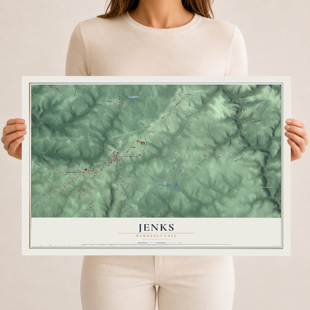 Map of Jenks, Pennsylvania, 12 x 18 inch unframed archival matte print