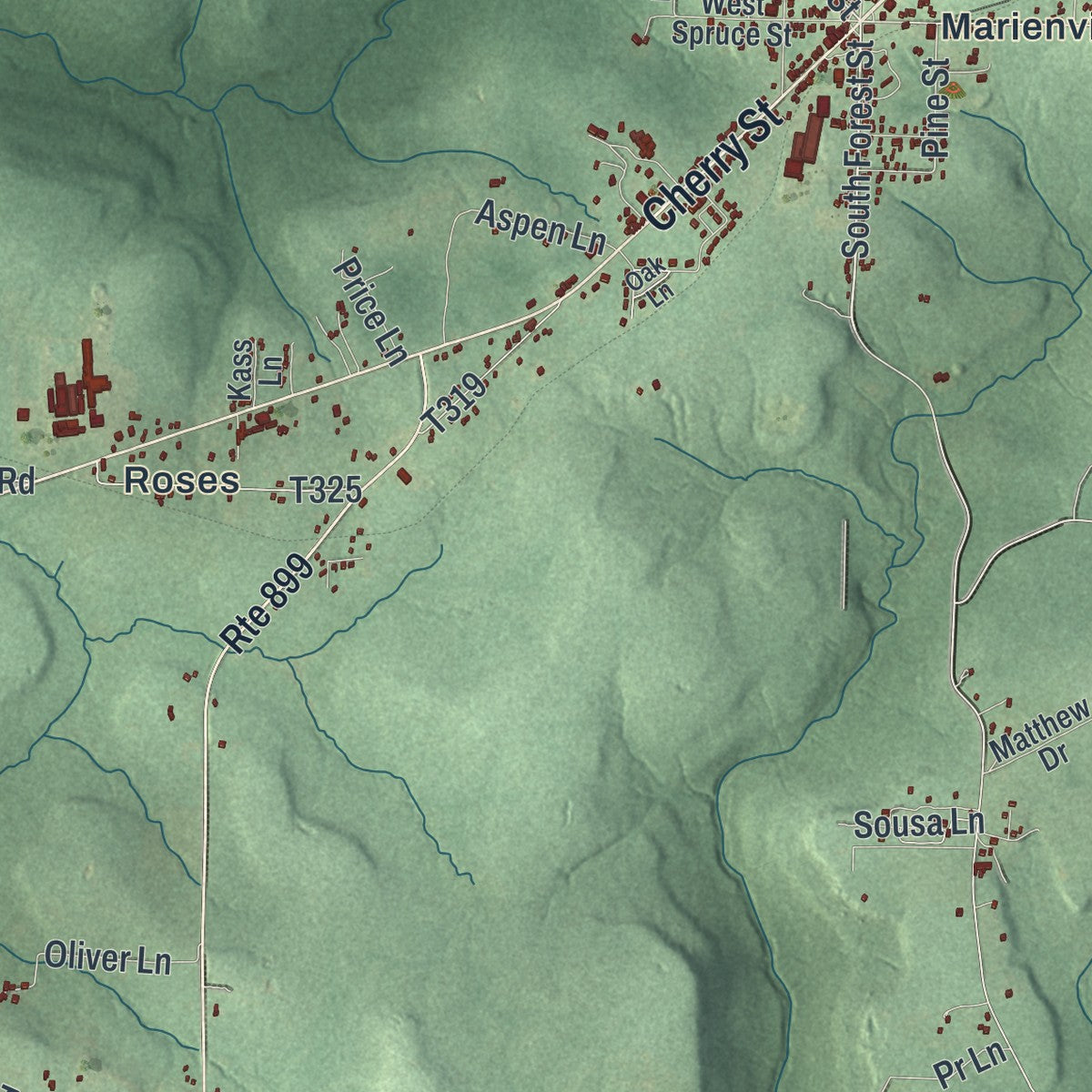 Close-up of the map of Jenks, Pennsylvania print showing street and building detail