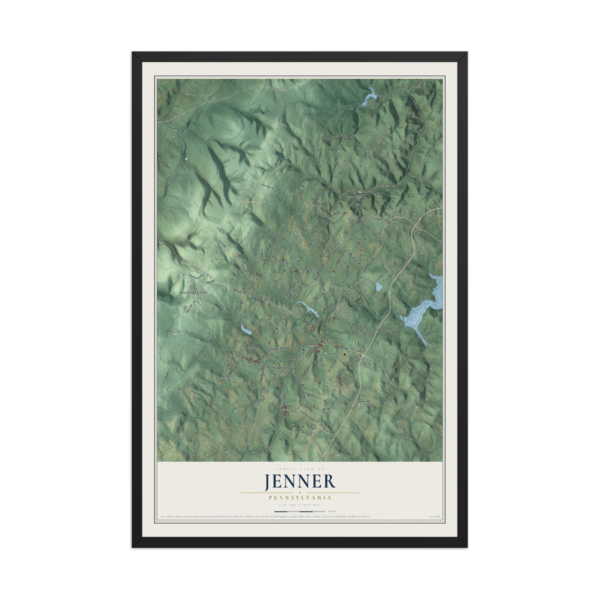 Map of Jenner, Pennsylvania, 12 x 18 inch print in a black wood frame