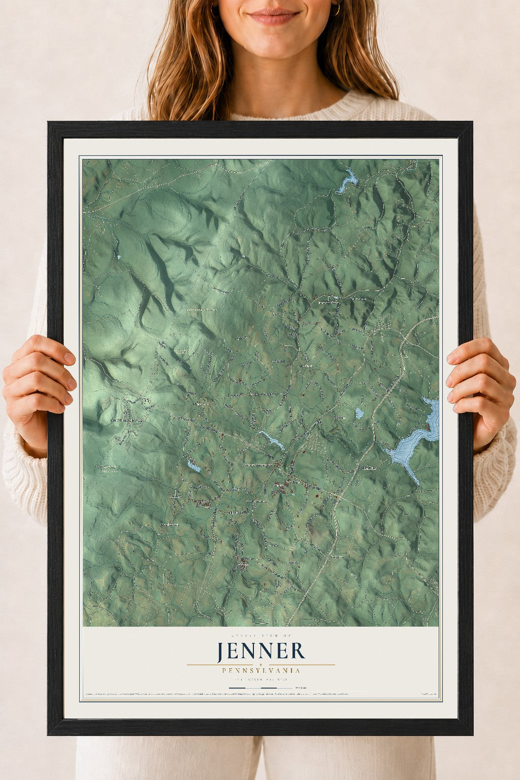 Map of Jenner, Pennsylvania, 18 x 24 inch print in a black wood frame