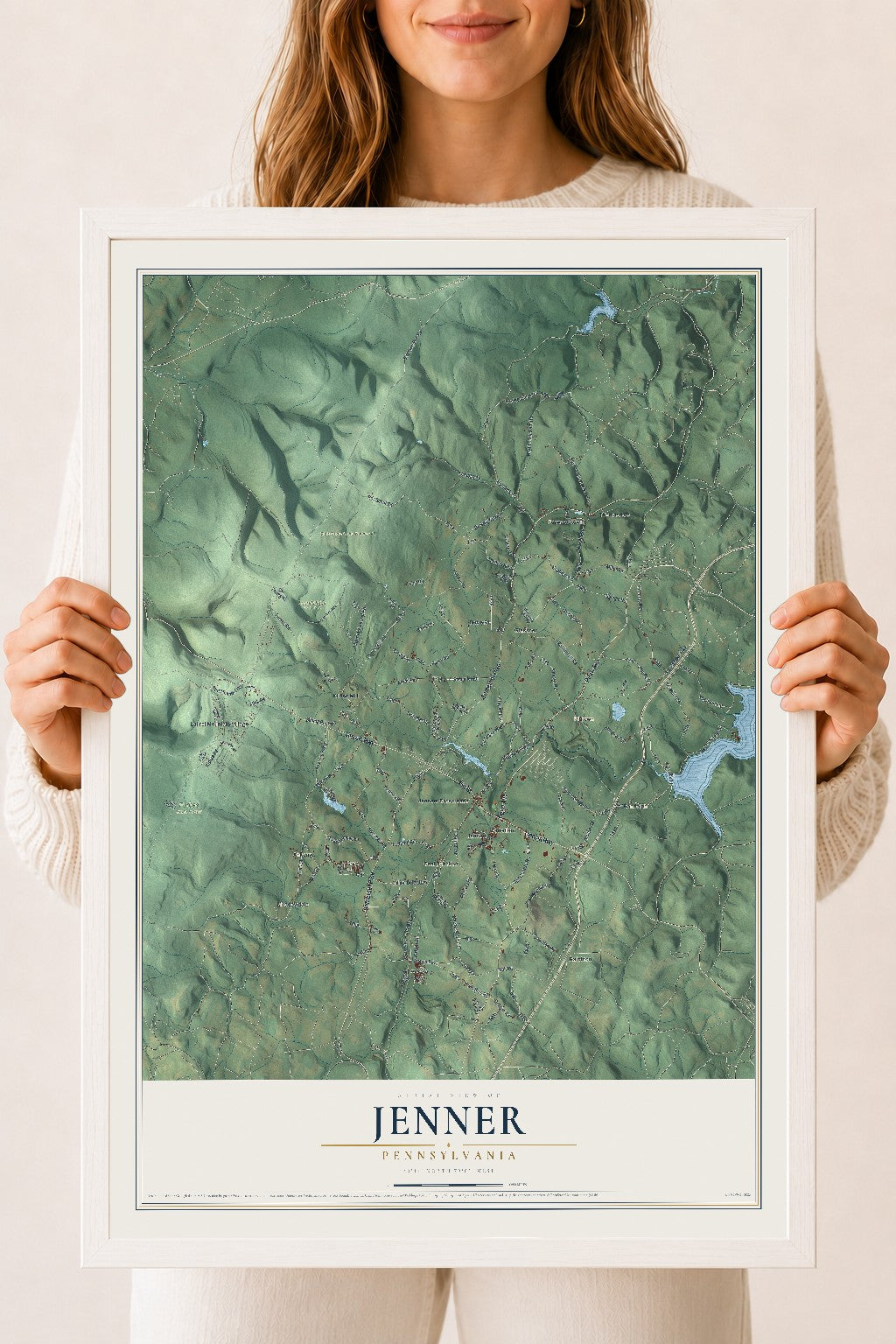 Map of Jenner, Pennsylvania, 18 x 24 inch print in a white wood frame