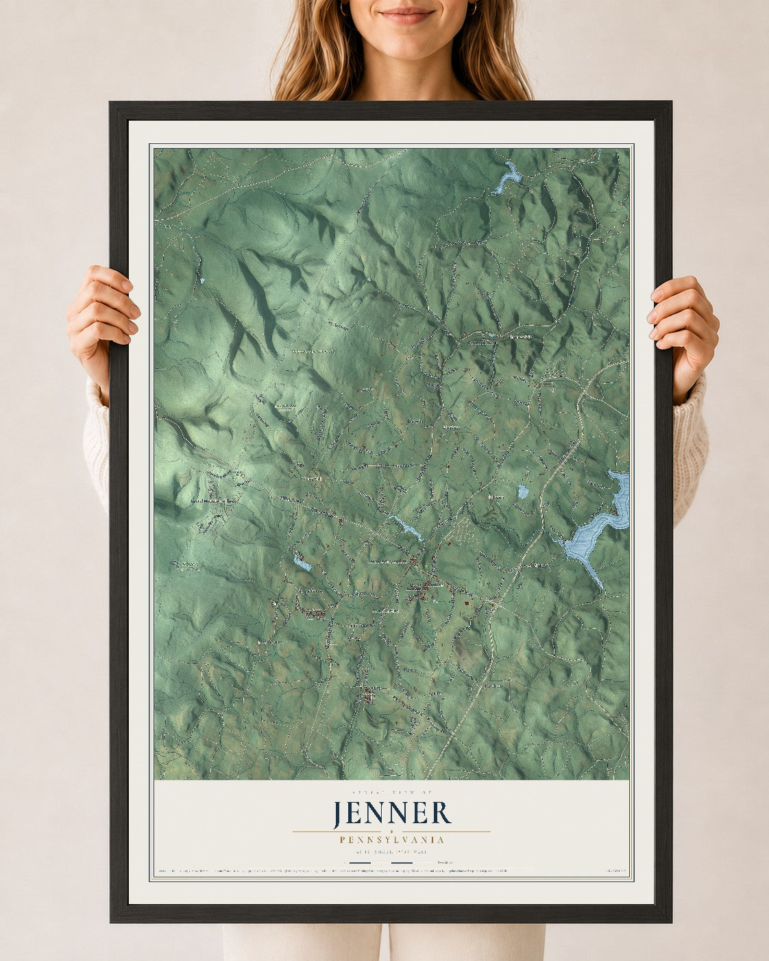 Map of Jenner, Pennsylvania, 24 x 36 inch print in a black wood frame