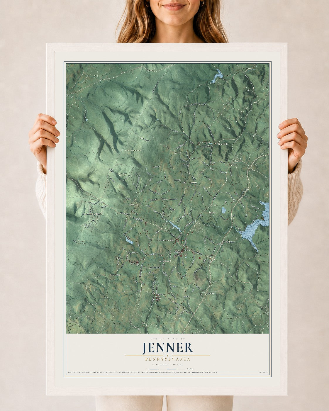 Map of Jenner, Pennsylvania, 24 x 36 inch print in a white wood frame