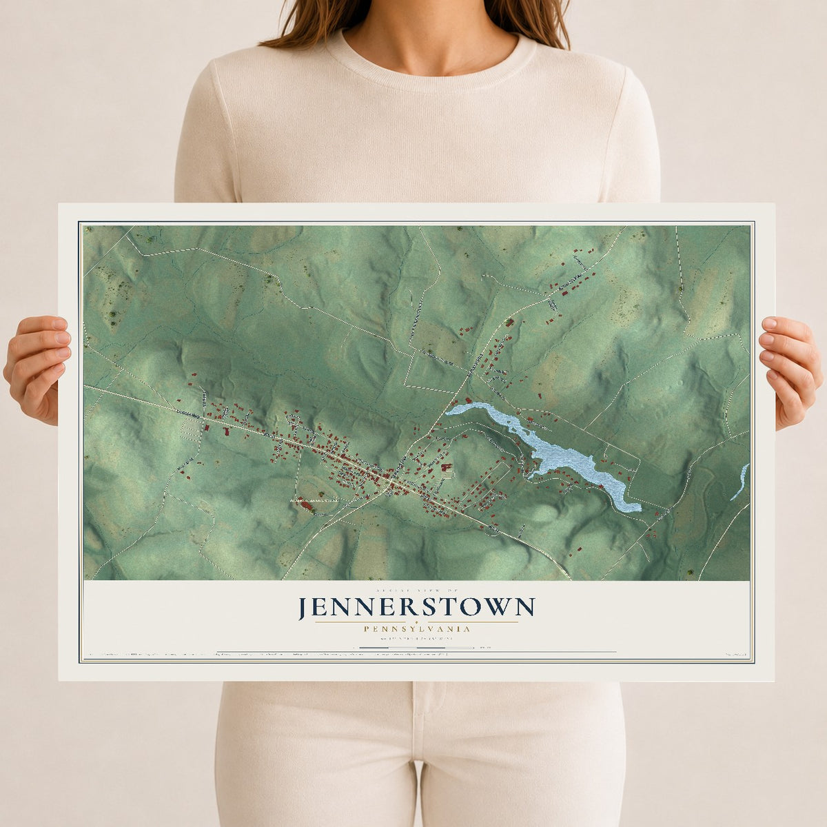 Map of Jennerstown, Pennsylvania, 12 x 18 inch unframed archival matte print