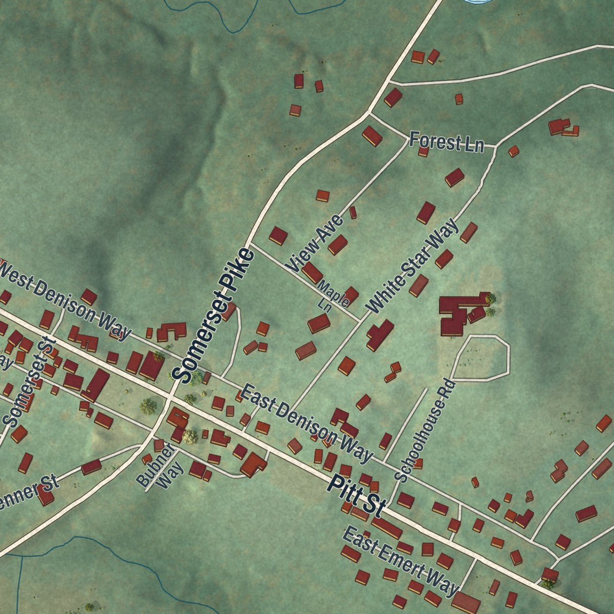 Close-up of the map of Jennerstown, Pennsylvania print showing street and building detail