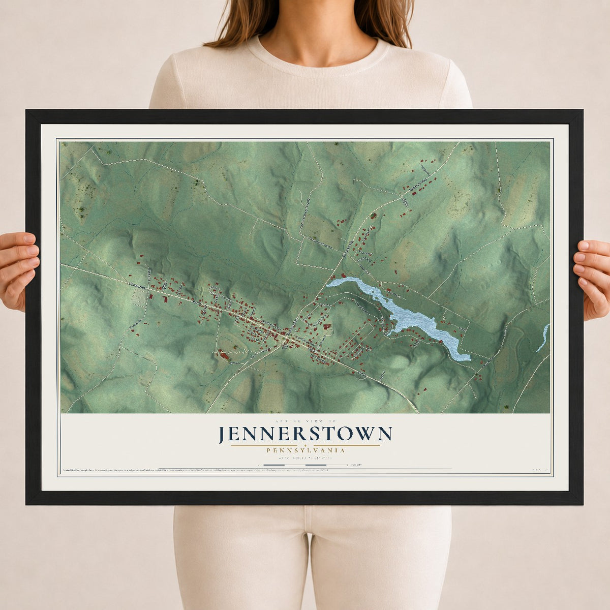Map of Jennerstown, Pennsylvania, 18 x 24 inch print in a black wood frame