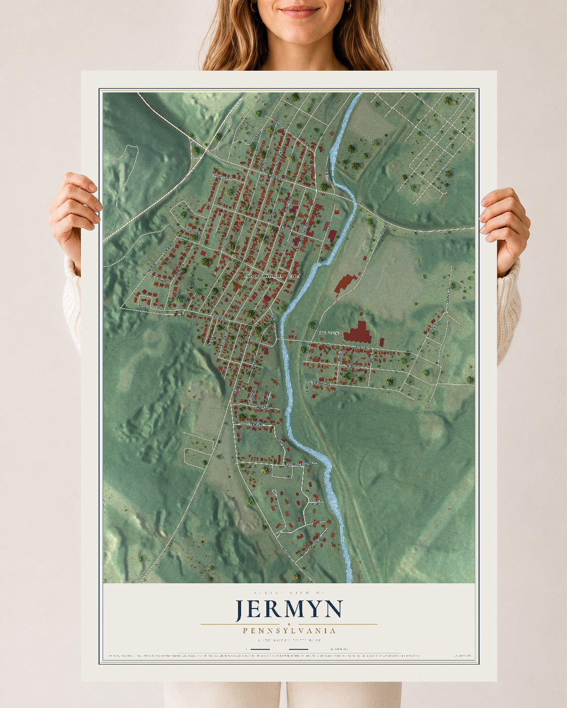 Map of Jermyn, Pennsylvania, 24 x 36 inch unframed archival matte print