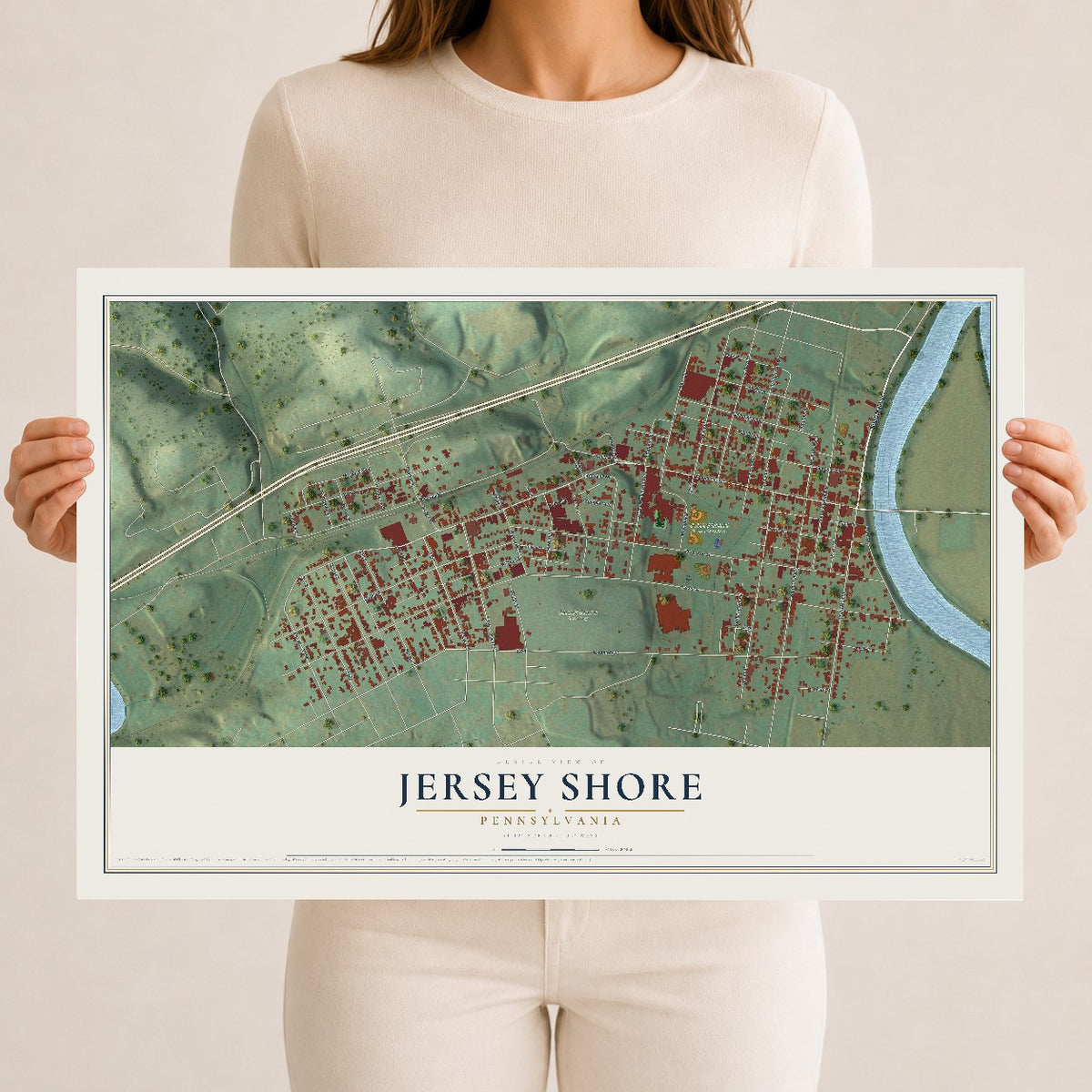 Map of Jersey Shore, Pennsylvania, 12 x 18 inch unframed archival matte print