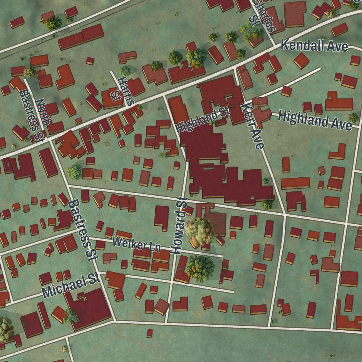 Second close-up of the map of Jersey Shore, Pennsylvania print showing more streets and buildings