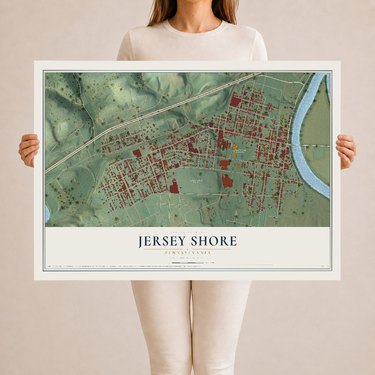 Map of Jersey Shore, Pennsylvania, 24 x 36 inch unframed archival matte print